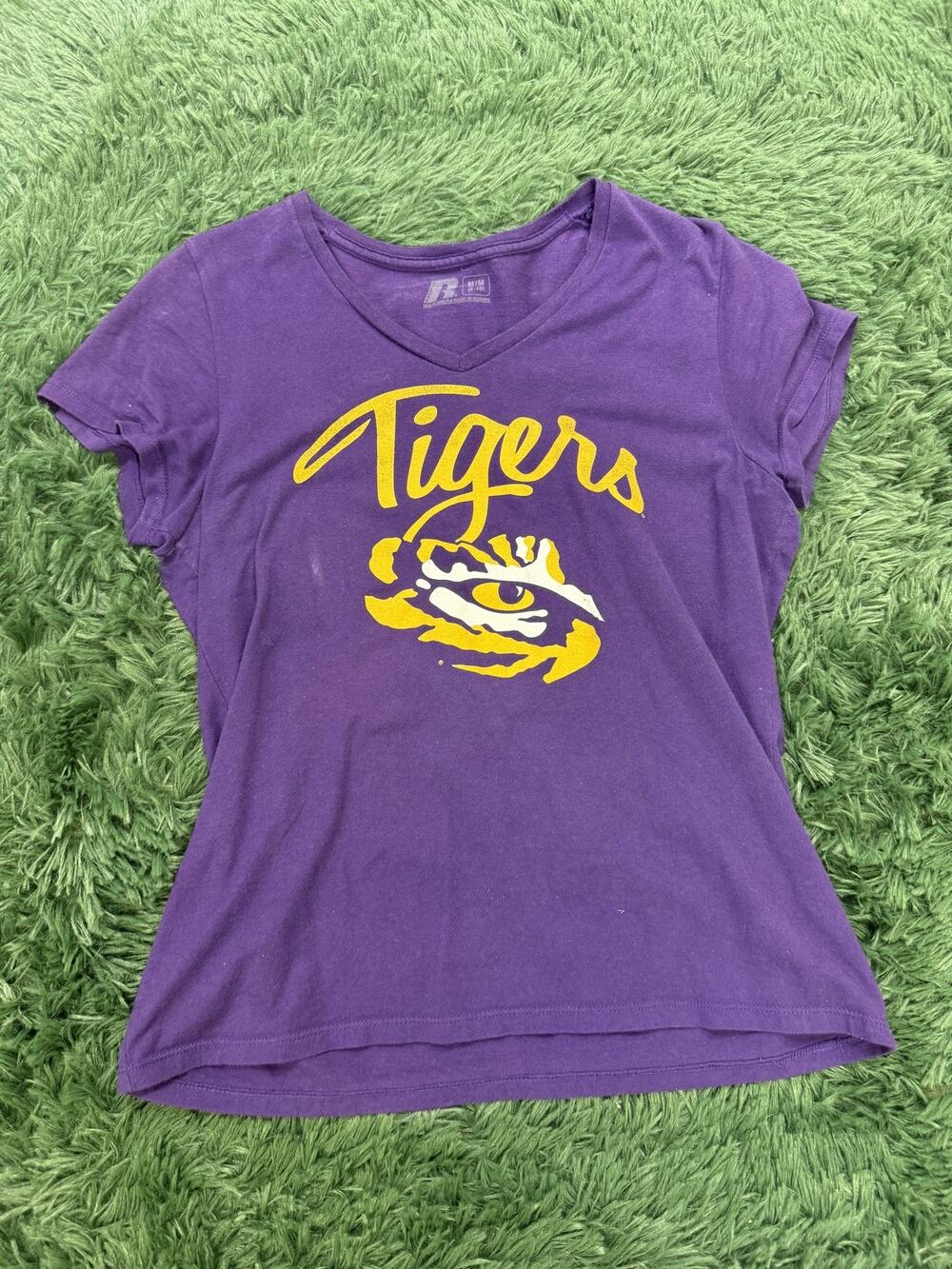 LSU University Women's M (8-10) Purple Graphic V-Neck Short Sleeve T-Shirt